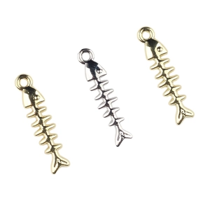 Minimalist alloy fishbone pendants in gold and silver finish for DIY jewelry crafting