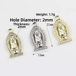 Virgin Mary religious pendants with pearl and zircon inlay for DIY jewelry design