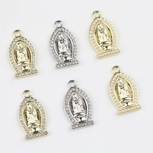 Virgin Mary oval pendants with cubic zirconia inlay for DIY jewelry making in gold and silver