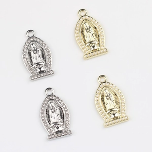Virgin Mary pendants with gold pearls and silver rhinestones for DIY jewelry making