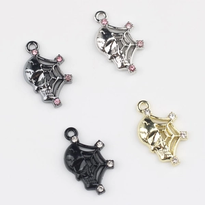 Anhänger Totenkopf und Spinnennetz aus Legierung mit Zirkonia für DIY-Schmuck