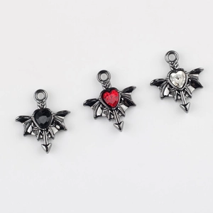 Gothic winged heart pendants with black red and white gems for DIY jewelry making