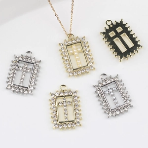 Alloy Rechthoek Kruis Hanger Met Strass Kunstparel Alleen Hanger Zonder Ketting Voor DIY Ketting Armband Maken Accessoire