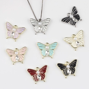 Schmetterling Legierung Emaille Anhänger Ohne Kette Mit Imitationsperle Und Zirkonia Für DIY Halskette Ohrring Schmuckherstellung