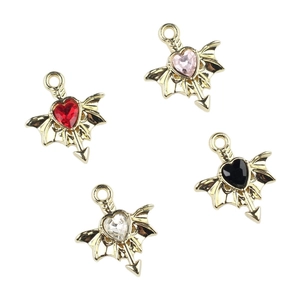 Gothic heart pendants with bat wings and arrows in multiple colors for DIY jewelry making