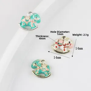 Minimalist alloy rocking horse pendants in mint green and white enamel finish