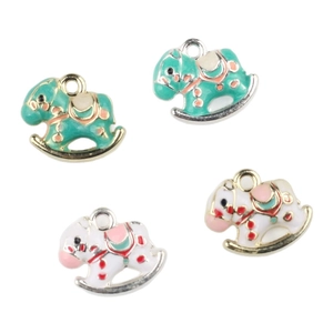Minimalist enamel rocking horse charms in mint and white for DIY jewelry making