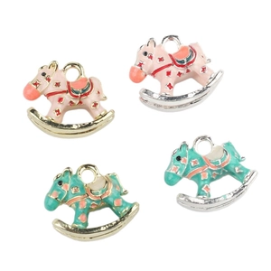 Rocking horse enamel charms in pink and teal for DIY jewelry making and bracelets