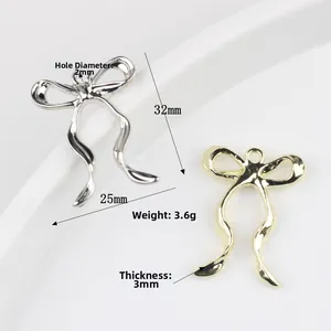 Gepolijste strikhangers van legering in goud en zilver voor DIY sieraden 32x25mm