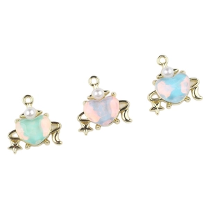 Pendentifs cœur en alliage avec résine irisée et perle pour création de bijoux DIY
