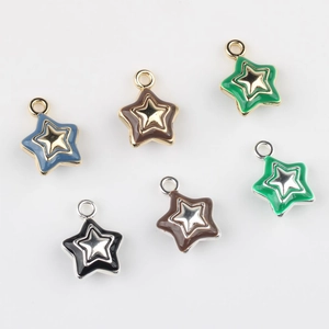 Minimalist double-layer pentagram alloy pendants with colorful enamel oil drip finish