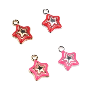 Star-shaped enamel charms in red and pink for DIY jewelry making with gold and silver edges