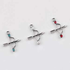 DIY Bogen- und Pfeilanhänger mit Herz-Zirkonia und Perlen in Silber-Alloy-Set 3er