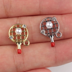 DIY table tennis paddle charms with pearl and rhinestone accents for jewelry making