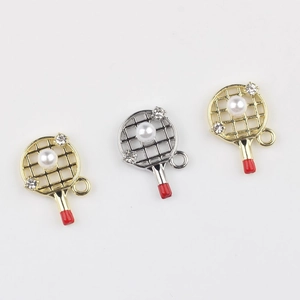 Golden paddle charm with white pearl and red enamel detail for DIY jewelry making