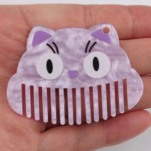 Peigne à cheveux chat en acétate avec texture marbre violet et trou de suspension