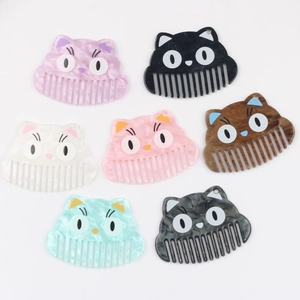 Mini Peigne à Cheveux en Forme de Chat en Résine d'Acétate Motif Marbre Petite Brosse à Cheveux Portable pour Femme DIY Porte-clés Bijoux Pendentif Accessoire