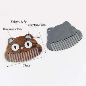 Mini peigne en résine acétate forme chat avec grain de bois et trou de 2mm