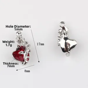 Silberner Herzanhänger mit rotem Zirkon und Rosenranke, 17 mm Schmuckzubehör