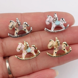 Cute alloy rocking horse charms with pastel enamel finish and heart hollow wings