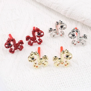 Cartoon Opengewerkte Paard Oorknopjes Legering Zirkonia Ingelegde Dierlijke Oorbel Accessoires Goud Zilver Rood