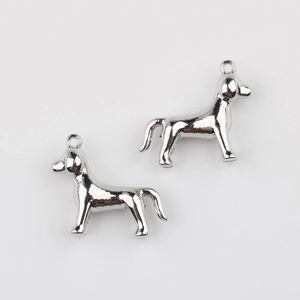 Detailed view of silver dog-shaped alloy charms for DIY necklaces and bracelets