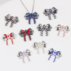Elegantes Dijes Colgantes de Lazo Para Hacer Joyas de Bricolaje Aleación de Zinc Strass Dijes Para Collar Pulsera Accesorios