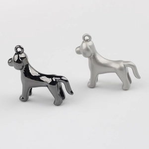 Minimalist double-sided dog charms in polished black and matte silver alloy finish
