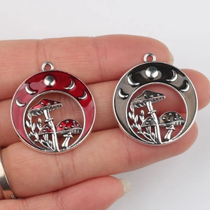 Colgantes de hongo y fases lunares de aleación para creación de joyas DIY