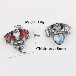 Alloy bat wing heart pendant with colorful enamel and zircon for DIY jewelry craft