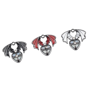 Gothic bat wing heart charms in black, red and white enamel for DIY jewelry making