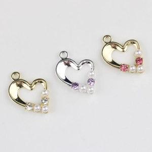 Minimalist alloy heart charms with pearls and colorful zircons for DIY jewelry making