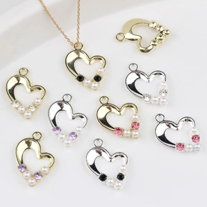 Heart Charms Pendants Alloy Imitation Artificial Pearl Zirconia Inlaid Jewelry Making Supplies For DIY Necklace Bracelet Earring