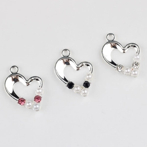 Minimalist heart pendants with pearls and rhinestones for DIY jewelry making