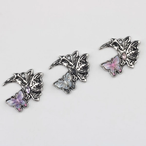 Pendentifs papillon gothique et croissant de lune avec paillettes et strass en alliage