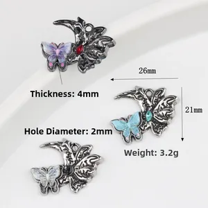 Pendentif papillon lune avec zircon pour création de bijoux DIY en plusieurs couleurs