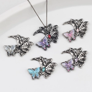 Papillon Lune Pendentifs en Alliage de Strass Fantaisie Vintage Résine Charmes Pour DIY Collier Bracelet Boucle d'Oreille Accessoires de Fabrication de Bijoux