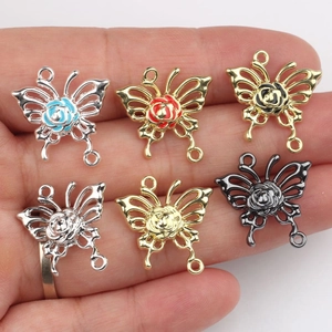 Conectores de mariposa esmaltados para collares y pulseras DIY en seis colores vivos