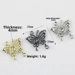 Colgantes de mariposa rosa de aleación 20x20mm para joyas DIY en oro, negro y plata