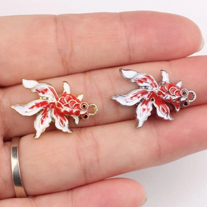 Pendentifs poissons rouges en alliage émaillé pour la création de bijoux DIY