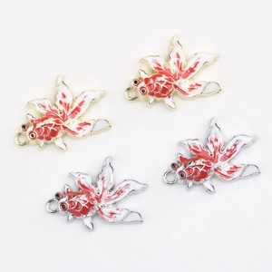 Pendentifs poissons rouges en émail rouge et blanc pour création de bijoux DIY