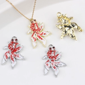 Simple Pendentif Poisson Rouge en Alliage Émail Accessoires Bijoux DIY Breloques Animaux en Métal Or Argent pour Collier Bracelet