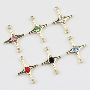 Golden alloy cross star connectors with colorful zircon inlay for DIY jewelry making