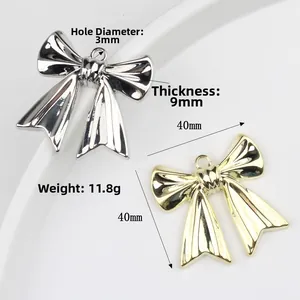 Colgantes de lazo minimalistas en oro y plata, abalorios 40x40mm para joyería DIY