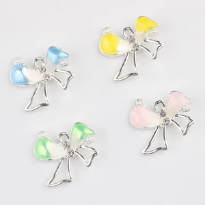Colorful bow pendants with zircons and pearls for DIY jewelry making in four gradient colors