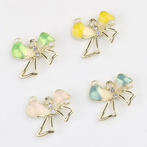 Colorful alloy bow pendants with zircons and pearls for DIY jewelry making
