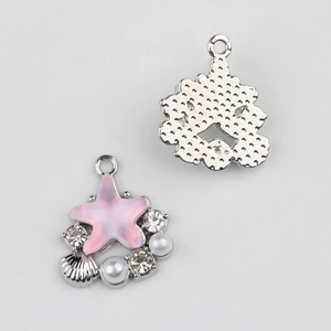 Zeester hanger van legering met roze hars, parels en kristallen voor DIY sieraden maken