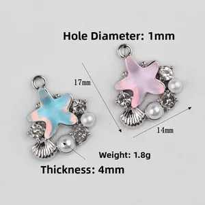 Zeester-hangers met hars parels en strass voor DIY-sieraden maken in roze en blauw