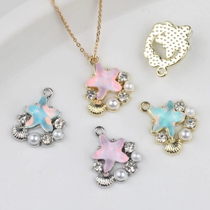 Legering Zeester Schelp Hanger Voor DIY Sieraden Maken Met Imitatieparel Strass Oceaan Thema Verguld Verzilverd Charms