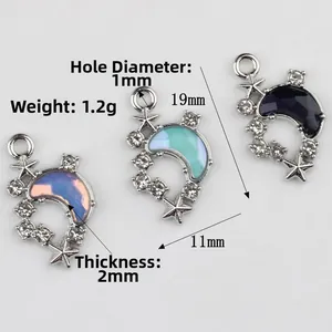 Alloy moon and star pendant with resin and zircon inlay for DIY jewelry making